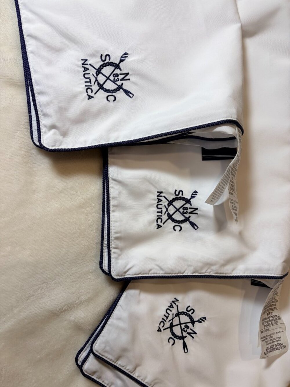 Nautica Set of 3 Empty Pillow Shells Standard Queen 20x28 White Navy Open Seams